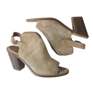 FRYE Ash Courtney Leather Mules Women's Size 6.5 Gray Tan Suede Peep Toe